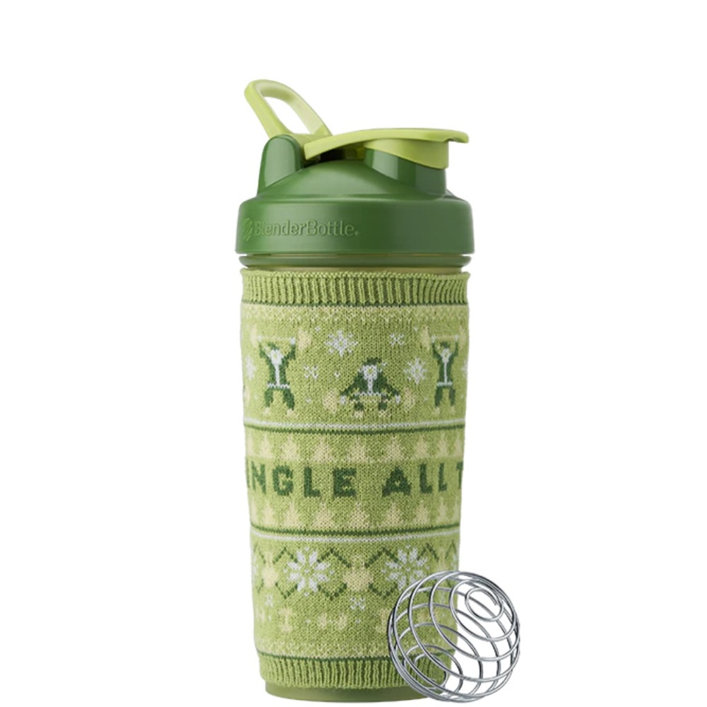 Jingle all the whey blender bottle with sweater sleeve